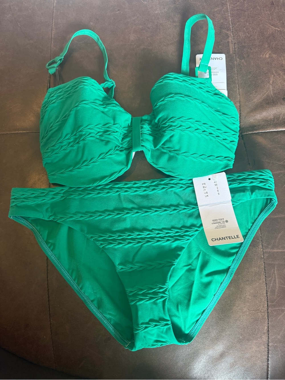 Chantelle Teal Green Textured Bikini Set 32DD